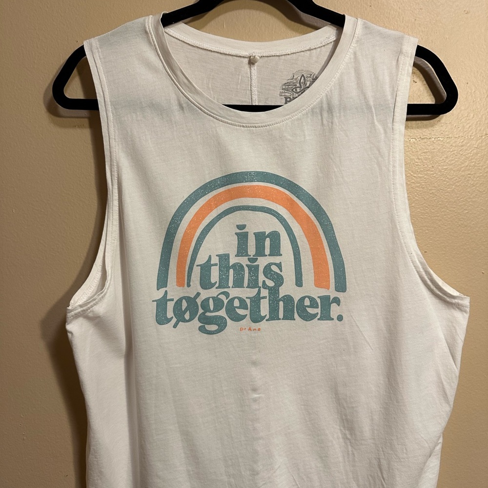 prAna Organic Cotton Muscle Tank, In This Together Rainbow Print, Size L